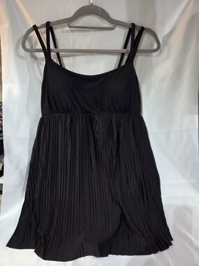 Black Pleated One-Piece Swimsuit with Double Straps